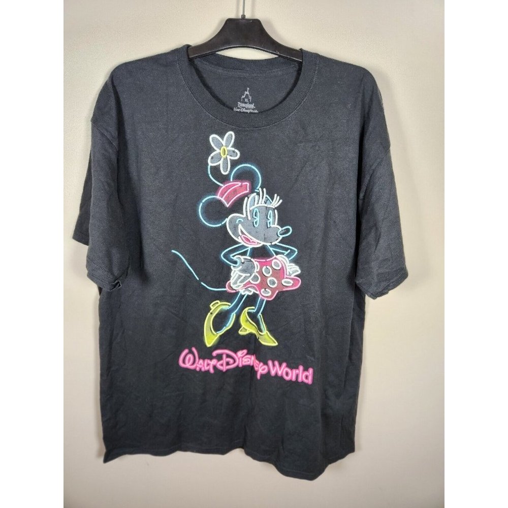 Disney Shirt Adult XL Black Neon T Shirt Disneyland Souvenir Walt Disney World